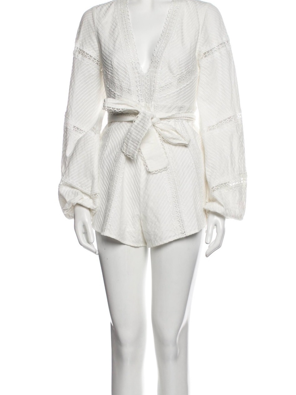Alice McCall White Textured Long-Sleeve Tie-Waist Romper